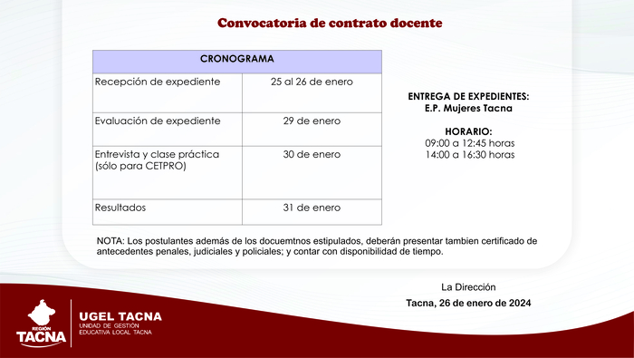 Convocatoria de contrato docente