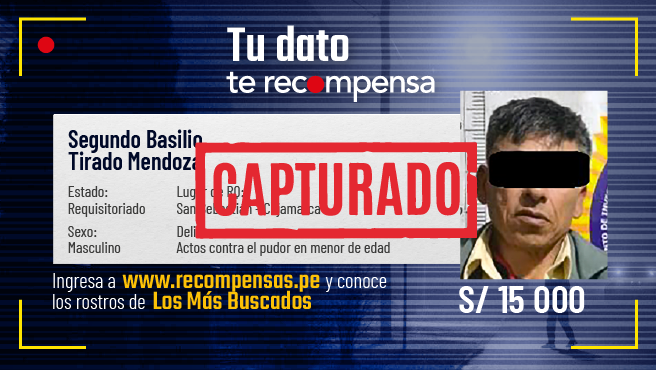La Policía Nacional del Perú (PNP) detuvo en Cajamarca a un requisitoriado incluido en el Programa de Recompensas del Ministerio del Interior (Mininter) por el delito contra la libertad sexual, en la modalidad de actos contra el pudor, en agravio de una menor de edad.
Se trata de Segundo Basilio Tirado Mendoza (57), quien fue capturado por las fuerzas del orden de los agentes de la División de Investigación Criminal, en inmediaciones del mercado San Sebastián, en la región Cajamarca.
En el referido lugar, dichos agentes, pertenecientes también al Frente Policial Cajamarca, intervinieron a Tirado Mendoza y, tras verificar su situación legal en el Sistema de Información Policial, registró una requisitoria vigente por el delito contra la libertad sexual, en la modalidad de actos contra el pudor en contra de una menor de edad.
El detenido estaba solicitado por el Juzgado Penal de Investigación de la Provincia de San Marcos, en Cajamarca, y se encontraba incluido en el Programa de Recompensas del Ministerio del Interior. Se ofrecía una recompensa S/15 000.00, a la persona que brindara información veraz y certera de su ubicación.
El sujeto capturado fue trasladado a las instalaciones de la Policía Judicial de Cajamarca, a fin de continuar con las diligencias correspondientes y posteriormente ser puesto a disposición de la autoridad judicial solicitante.
Línea gratuita y web
En caso que un ciudadano colaborador tenga información sobre alguna de las personas incluidas en la lista del Programa de Recompensas, puede llamar al 0800 40 007 de manera gratuita, con seguridad y confidencialidad.
Para conocer los rostros de los requisitoriados incluidos en la relación difundida por el Mininter puede ingresar a www.recompensas.pe.