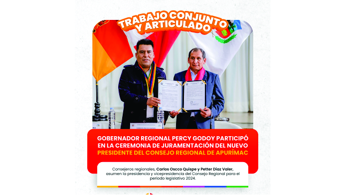 Gobernador regional participó en la ceremonia de juramentación del nuevo presidente del Consejo Regional de Apurímac