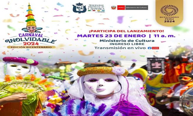 Desde el Ministerio de Cultura del Perú, hoy, a las 11:00 a. m., conoceremos todos los detalles de uno de los carnavales más alegres del Perú, el “Carnaval Inolvidable 2024 – Edición Bicentenario”. 🎉
¡Ya lo sabes, participa del lanzamiento!