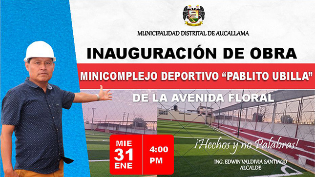 Minicomplejo Deportivo y Recreativo de la conocida zona "Avenida Floral" será inaugurado.