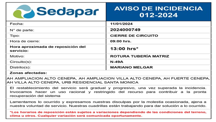 Incidencia 012-2024