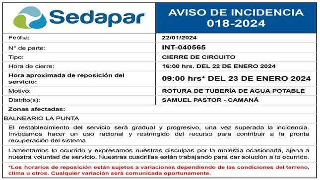 Incidencia 018-2024