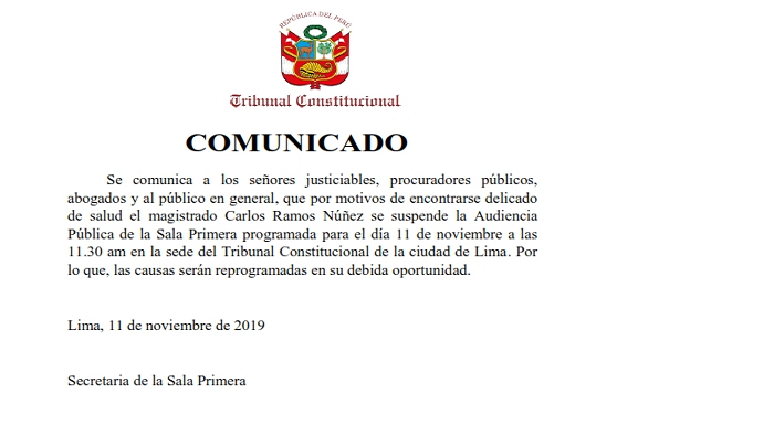 Comunicado Suspensión – Audiencia Pública de Primera Sala