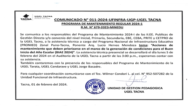Comunicado Nº011-2024-UFINFRA-UGP