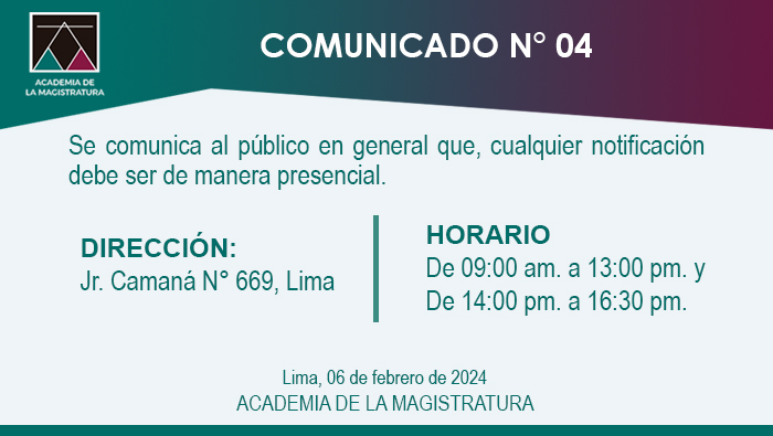Se comunica al público en general que, cualquier notificación debe ser de manera presencial.