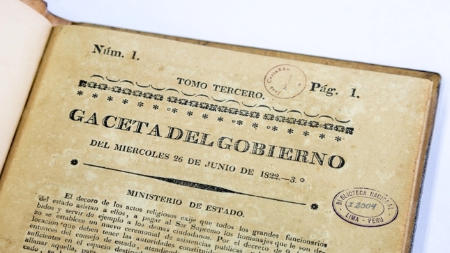 Gaceta del Gobierno (julio 1821 - diciembre 1822) es declarada Patrimonio Cultural de la Nación