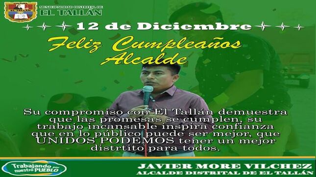 ¡FELIZ CUMPLEAÑOS QUERIDO ALCALDE Javier More Vílchez!