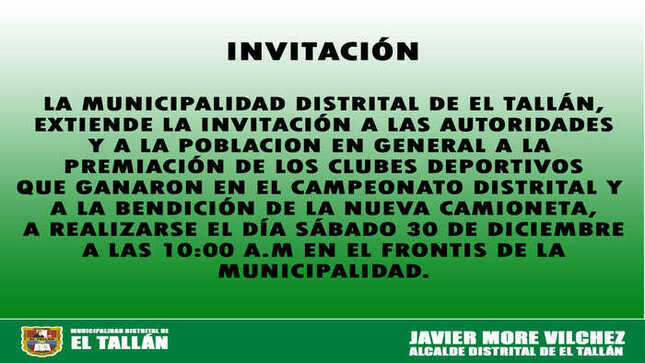 Invitación a premiación y bendición de camioneta