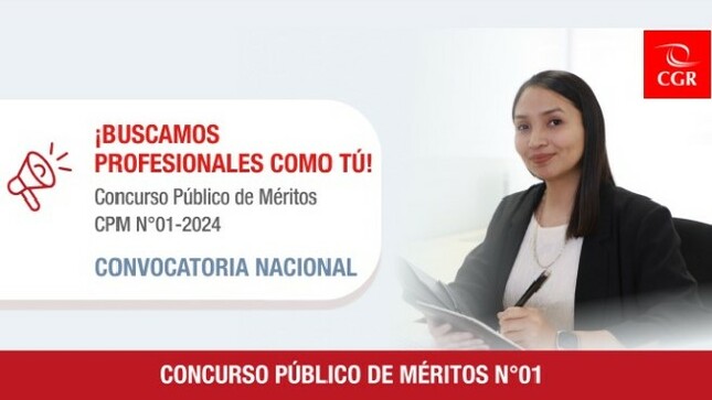 La Contraloría General recuerda que este viernes 16 de febrero a las 17:30 horas vence el plazo para que los profesionales y técnicos de todo el país puedan postular al Concurso Público de Méritos N° 01-2024-CG, mediante la inscripción virtual y presentación del curriculum vitae documentado, a fin de cubrir más de 4 mil plazas a nivel nacional.
