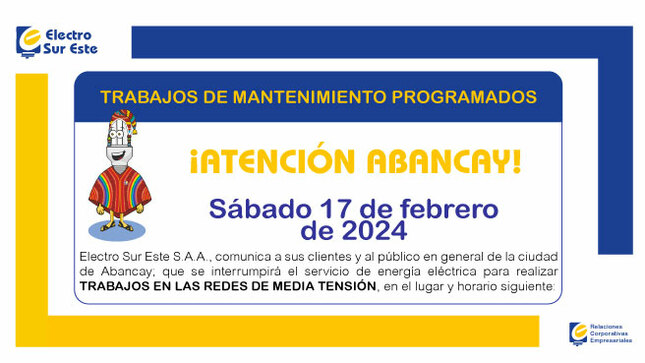 ¡ATENCIÓN ABANCAY! CORTE PROGRAMADO
