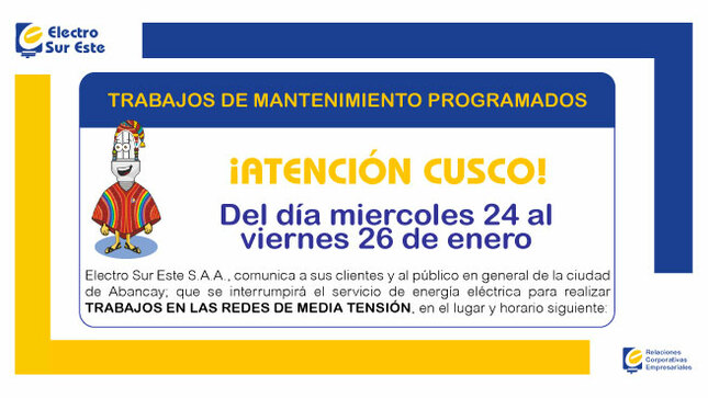 ¡ATENCIÓN CUSCO! CORTE PROGRAMADO
