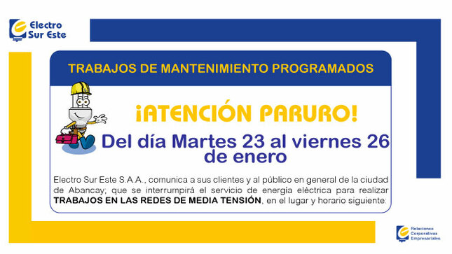 ¡ATENCIÓN PARURO! CORTE PROGRAMADO
