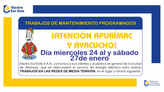 ¡ATENCIÓN APURÍMAC Y AYACUCHO! CORTE PROGRAMADO