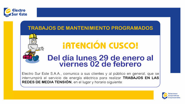 ¡ATENCIÓN CUSCO! CORTE PROGRAMADO
