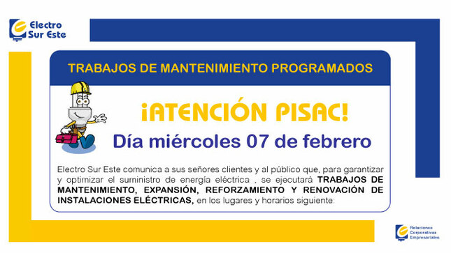 ¡ATENCIÓN PISAC! CORTE PROGRAMADO
