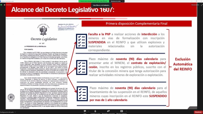 Drem Piura participo en capacitación virtual: Marco Legal del proceso de Formalización Minera
