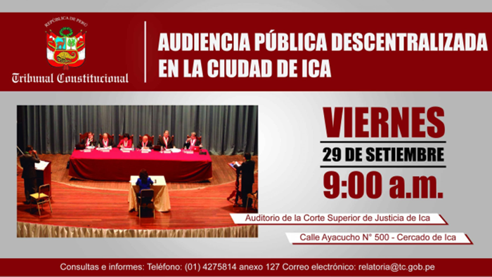 TC sesionará en Ica el 29 de setiembre en su IV audiencia pública descentralizada