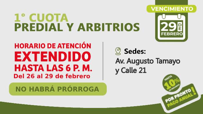 No hay prórroga - Vencimiento Predial y Arbitrios