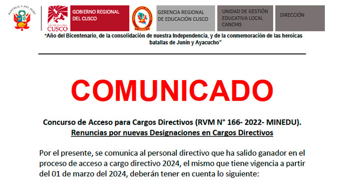 COMUNICADO DE RENUNCIAS DE DESIGNACIÓN DE DIRECTORES