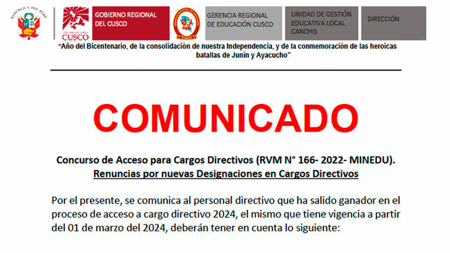 COMUNICADO DE RENUNCIAS DE DESIGNACIÓN DE DIRECTORES