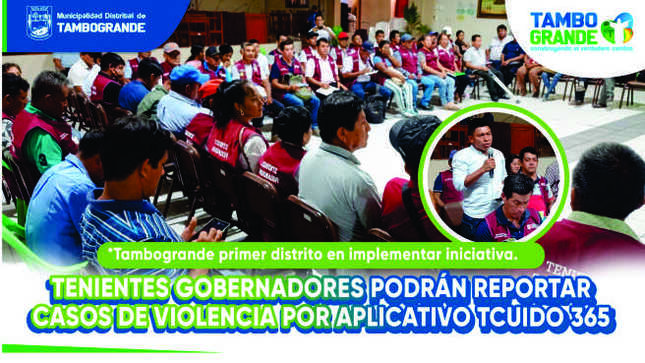 La Municipalidad de Tambogrande en alianza estratégica con la ONG Plan Internacional y el Gobierno Regional de Piura presentaron la aplicación “TCUIDO TAMBOGRANDE 365” la cual permitirá que, los tenientes gobernadores de zonas rurales de Piura, reporten en tiempo real los casos de violencia, riesgos de desprotección, personas desaparecidas y trata de personas a las instituciones pertinentes ahorrando así tiempo, recursos y una inmediatez a favor de las víctimas.
De esta manera, Tambogrande se convierte en la primera zona en implementar esta nueva iniciativa, para la conformación de un sólido sistema comunitario de protección en la región Piura. En ese sentido el día sábado se dio inicio a un programa de capacitación a los 130 tenientes gobernadores del distrito de Tambogrande.
Para leer la nota completa en el siguiente Link.
http://www.munitambogrande.gob.pe/pagina.php?post=3241
#ConstruyendoElVerdaderoCambio 
#GestiónMeléndez