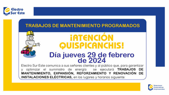 ¡ATENCIÓN QUISPICANCHIS! CORTE PROGRAMADO
