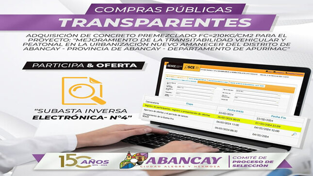 ¡Compras Públicas Transparentes! Calendario De Procedimiento De Selección De Proveedores – Subasta Inversa Electrónica N°4.