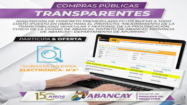 ¡Compras Públicas Transparentes! Calendario De Procedimiento De Selección De Proveedores – Subasta Inversa Electrónica N°5.