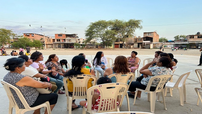 DRTPE Piura articuló reunión con programa Barrio Seguro para realizar un taller vivencial sobre trabajo infantil con las madres de familia del AA.HH. José Olaya.