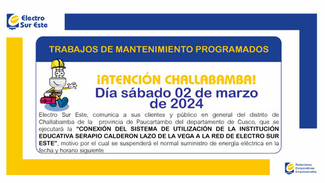 ¡ATENCIÓN CHALLABAMBA! CORTE PROGRAMADO
