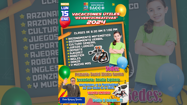 Afiche Publicitario anunciando el inicio de las Vacaciones Útiles Diverticreativas 2024