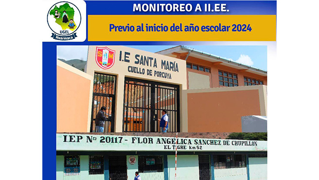 Previo al inicio del año escolar 2024, el director de la UGEL Huarmaca, Dr. Edi Mío Suyón realizó el monitoreo a algunas instituciones educativas con la finalidad de coordinar y evaluar las acciones de preparación para comenzar el año escolar.
Como se sabe, el próximo 1 de marzo, todos los docentes nombrados y contratados deben incorporarse a sus labores y estar presentes en cada una de sus II.EE. y prepararse para el inicio de clases que será el 11 de marzo.