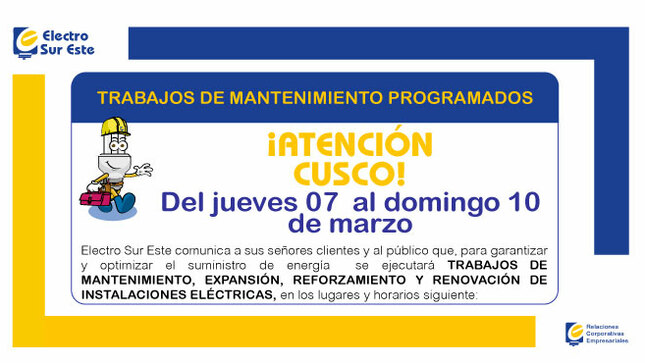 ¡ATENCIÓN CUSCO! CORTE PROGRAMADO