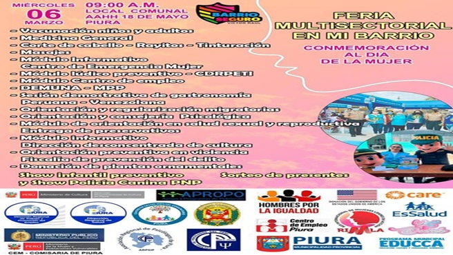 DRTPE Piura en coordinación con las diversas autoridades de la región participaran en la Feria Multisectorial: "En mi Barrio", en el local comunal del A.H. 18 de Mayo.