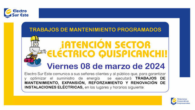 ¡ATENCIÓN SECTOR ELÉCTRICO QUISPICANCHI! CORTE PROGRAMADO
