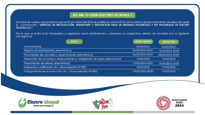 Adjudicación Simplificada N.º AS-SM-15-2024-ELECTRO UCAYALI-1