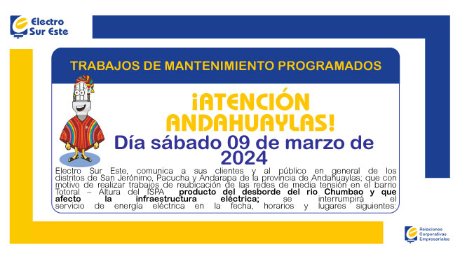 ¡ATENCIÓN ANDAHUAYLAS! CORTE PROGRAMADO