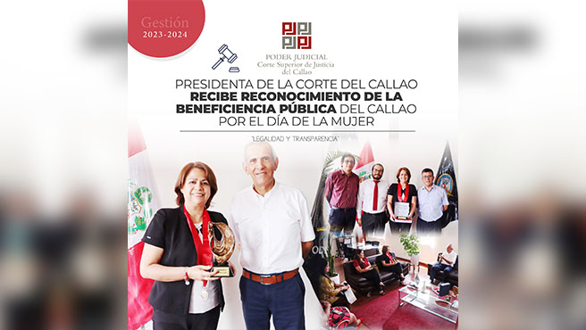 Presidenta de la Corte del Callao recibe reconocimiento de la Beneficencia Pública del Callao por el Día de la Mujer