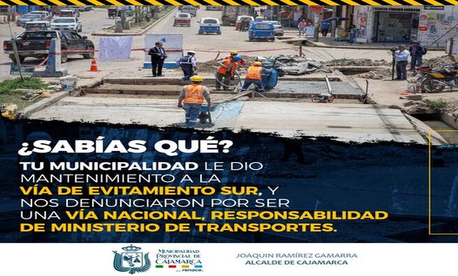 📌Hemos intentado hacer mantenimiento de nuestra Vía de Evitamiento Sur y solo encontramos trabas por ser 𝒖𝒏𝒂 𝒗𝒊́𝒂 𝒏𝒂𝒄𝒊𝒐𝒏𝒂𝒍..
⚠️Necesitamos que el Ministerio de Transportes y Comunicaciones del Perú y Provias Nacional actúen conforme a su competencia y responsabilidad de reparar esta vía de alto tránsito para nuestra ciudad.