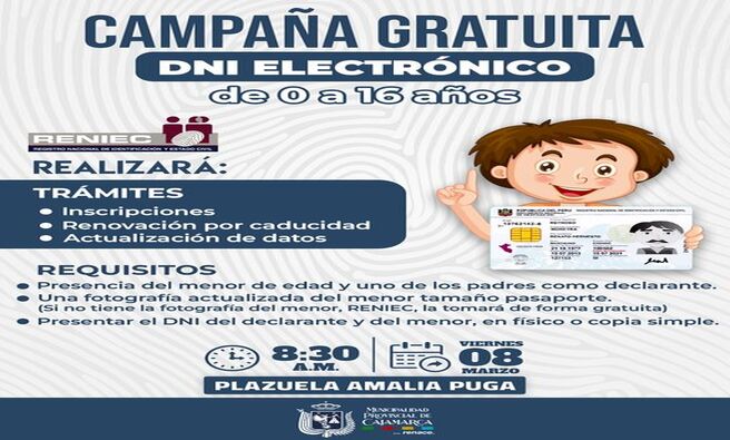 ๐Este viernes 08 de marzo desde las 8:30 de la maรฑana, puedes realizar diversos trรกmites con la RENIEC gratuitos en la Plazuela Amalia Puga.
ยกTe esperamos!