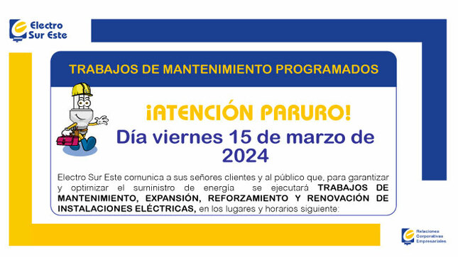 ¡ATENCIÓN PARURO! CORTE PROGRAMADO
