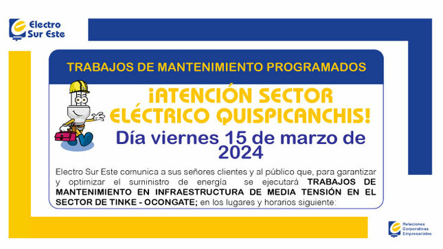 ¡ATENCIÓN SECTOR ELÉCTRICO QUISPICANCHI! CORTE PROGRAMADO