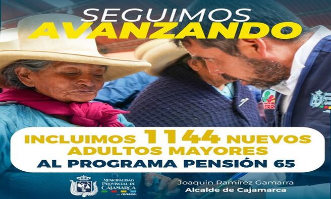 📌La Municipalidad Provincial de Cajamarca, a través de la Unidad Local de Empadronamiento y en un trabajo coordinado con los 24 sectores y Centros Poblados, se ha logrado incluir a 1144 adultos mayores al programa de Pensión 65.
🤝La nueva gestión liderada por el alcalde Joaquin Ramírez Gamarra, continúa realizando un arduo trabajando para llegar a los más necesitados y así poder brindarles nuevas oportunidades de mejora o programas sociales que brinda la comuna local y el Estado peruano.