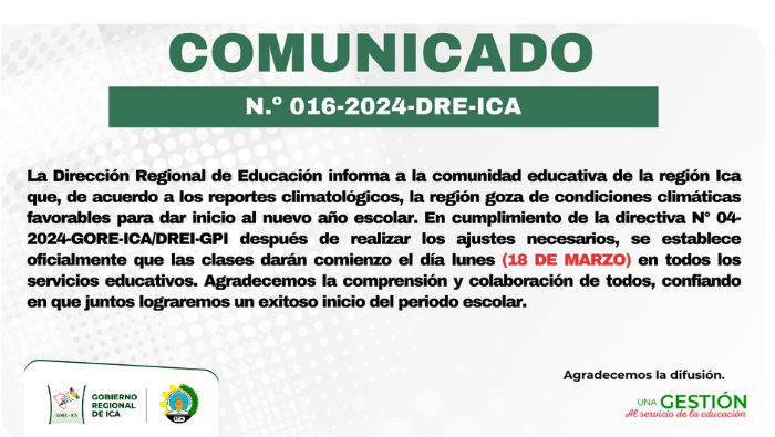 Adelanto de inicio del año escolar 2024