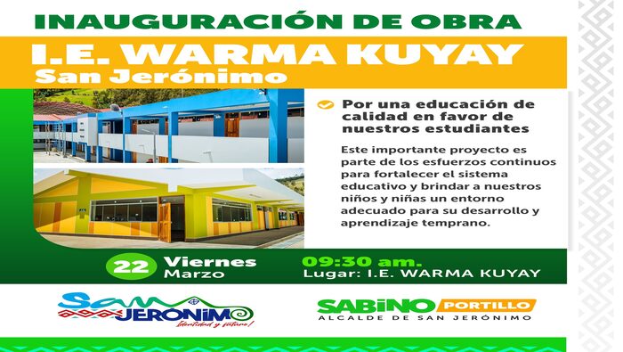 INAUGURACIÓN DE LA MODERNA INFRAESTRUCTURA DE LA INSTITUCIÓN EDUCATIVA WARMA KUYAY.