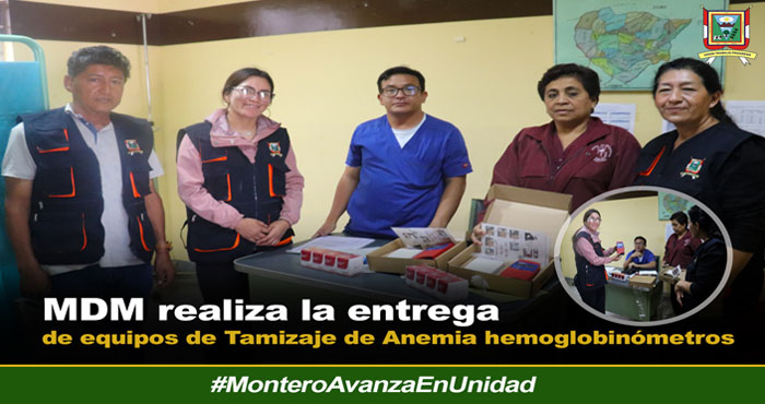 Entrega de equipos de tamizaje para disminuir casos de anemia infantil en niños y niñas del distrito de Montero.