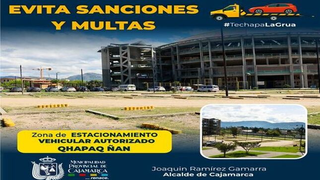 📌Amigo conductor, si vienes a realizar trámites a tu Municipalidad Provincial de Cajamarca, en la zona del coliseo Qhapaq Ñan, se encuentran los estacionamientos para decenas de vehículos, usarlos hará que evites multas y sanciones.