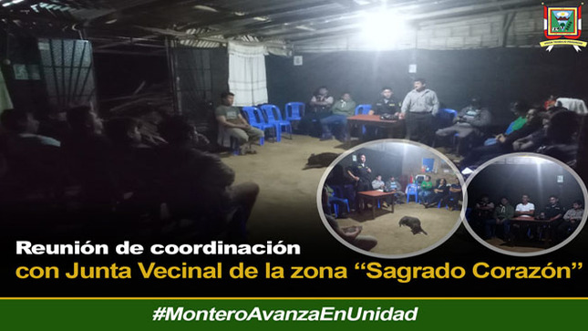 Reunión con junta vecinal Sagrado Corazón para coordinar acciones para el distrito de Montero.  