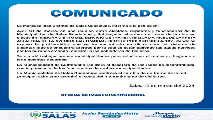 Mejoramiento del Servicio de Transitabilidad a Nivel de Carpeta Asfaltica de la Avenida las Trancas, Centro Poblado Collazos.